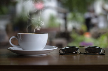 coffee cup and cake in cafe relax style