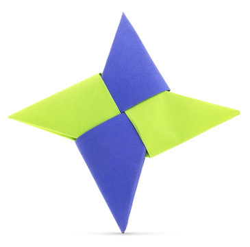 
Isolated Origami Blue And Green Paper Star Shape.