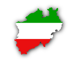 Karte und Fahne von Nordrhein-Westfalen