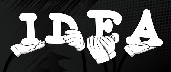 Diverse hands holding letters of the alphabet created the word Idea. Vector illustration.