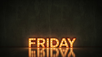 Neon Sign on Brick Wall background - Friday. 3d rendering