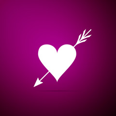 Amour symbol with heart and arrow icon isolated on purple background. Love sign. Valentines symbol. Flat design. Vector Illustration