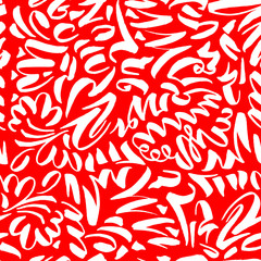 Seamless Pattern with Slavonic Calligraphy Brush Strokes. Red and White Colors for Fabric Textile Surface Design