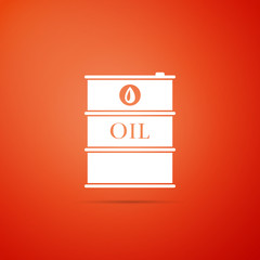 Barrel oil icon isolated on orange background. Flat design. Vector Illustration