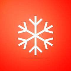 Snowflake icon isolated on orange background. Flat design. Vector Illustration