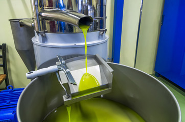 fresh oil flowing in the bin after processing at the mill