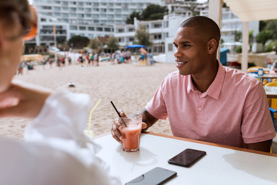 Interracial couple beach in Girona