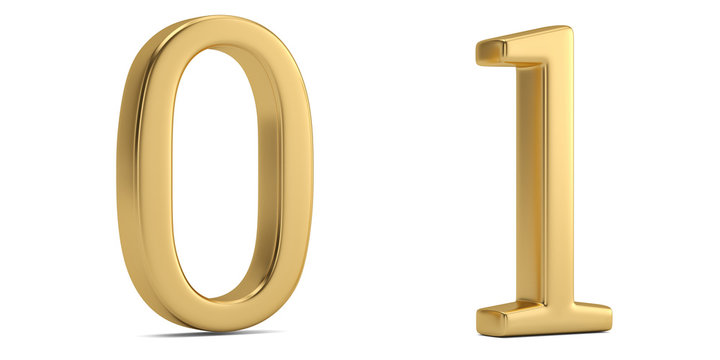 Gold metal numeral isolated on white background 3D illustration.