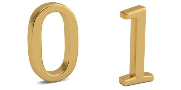 Gold metal numeral isolated on white background 3D illustration.