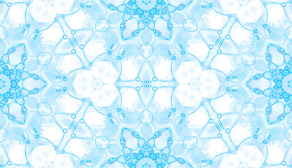 Blue seamless pattern. Astonishing delicate soap bubbles. Lace hand drawn textile ornament. Kaleidos