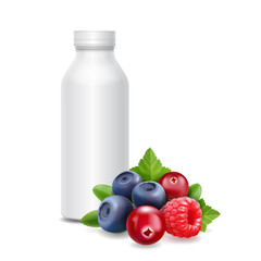 Forest fruits yogurt packagings box bottle and berries