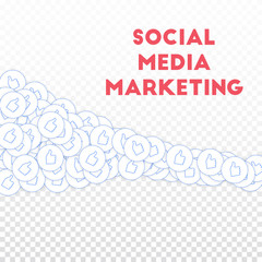 Social media icons. Social media marketing concept. Falling scattered thumbs up. Square shape elemen