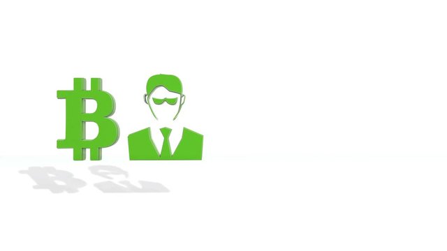 Green financial background made of 3d poligons. Polygons rotate and are collected in a picture. bitcoin icon and businessman icon