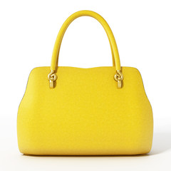 Yellow handbag isolated on white background. 3D illustration - obrazy, fototapety, plakaty