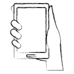 hand human with smartphone device isolated icon