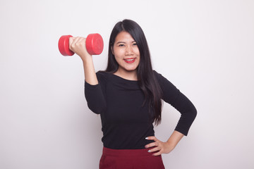 Healthy Asian woman with dumbbells.