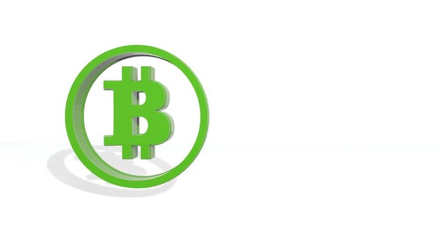 Green financial background made of 3d poligons. Polygons rotate and are collected in a picture. bitcoin icon in the circle