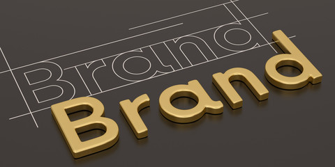 Gold word brand on black background brand concept design 3D illustration.