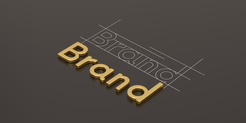 Gold word brand on black background brand concept design 3D illustration. - obrazy, fototapety, plakaty