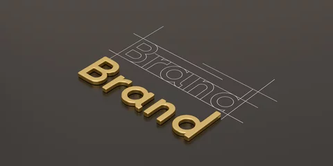 Fotobehang Gold word brand on black background brand concept design 3D illustration. © Holmessu