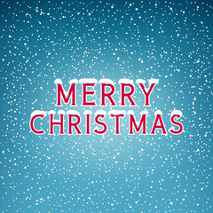 Festive Winter Background  ,Snow on the Letters Merry Christmas,  Snowfall , White Snowflakes on Blue Background, Vector Illustration