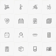 Delivery line icon set with 24 hours call, home delivery  and box