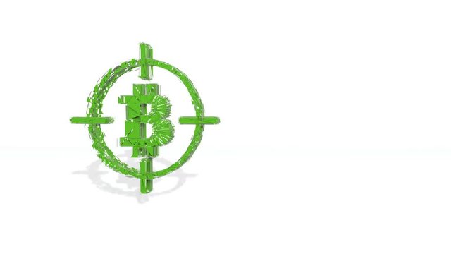 Green financial background made of 3d poligons. Polygons rotate and are collected in a picture. bitcoin icon at sight