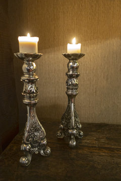 CANDELERO DE PLATA CON VELAS 