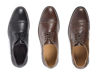 Male fashion with shoes on white top view