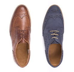 Male fashion with shoes on white top view