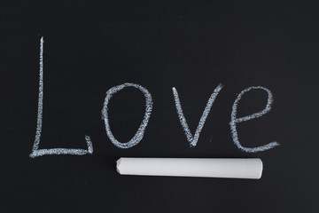 write a chalk "Love" on a black board