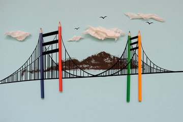 The London bridge drow and colorful pencils