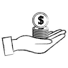 hand with pile coins money