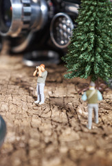 Miniature people photograpehr : shooting  a Retro, old, vintage and classic film camera