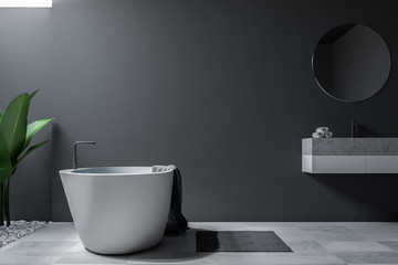 Fototapeta na wymiar Gray large loft bathroom, tub and sink