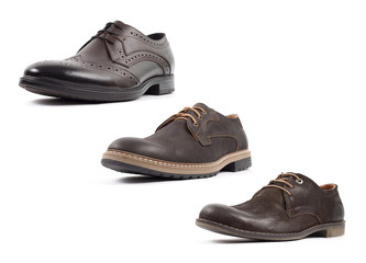 Male shoe, brown, leather, laced, isolated