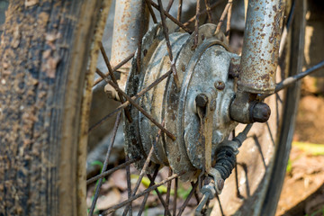 Front wheel of vintage Japanese motorcycle