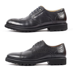 Classic male black leather shoe isolated on a white
