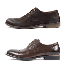 Classic male black leather shoe isolated on a white