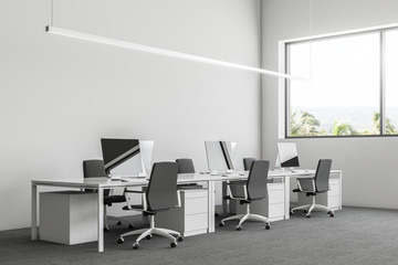 Corner of a minimalistic white office interior