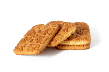 Rectangular sugar cookies made of flour isolated on a white background