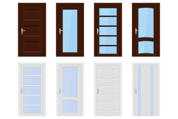 Interior doors. Brown and white wooden set of designs