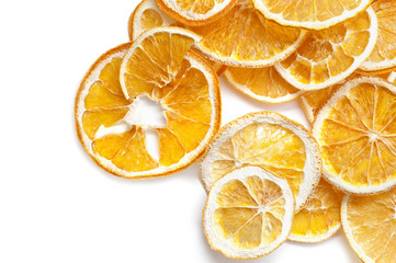 Dried orange rings, slices isolated on white