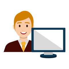 businessman with computer avatar