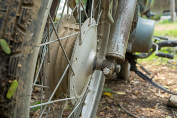 Front wheel hub with spoke of vintage Japanese motorcycle