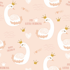 Little swan princess vector illustration seamless pattern