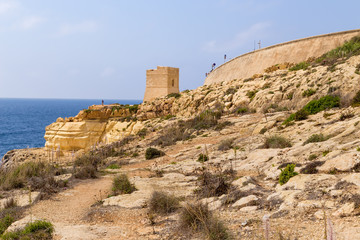 Wied Iz-Zurrieq, Malta. Scenic landscape with an old watch tower
