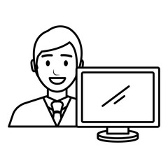 businessman with computer avatar
