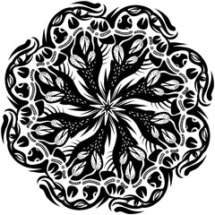 Hand-drawn decorative element with pods, black and white design
