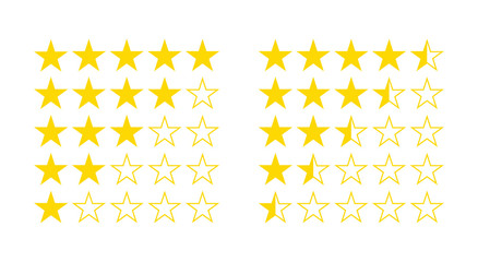Five star rating from half star to 5 illustration flat icon vector